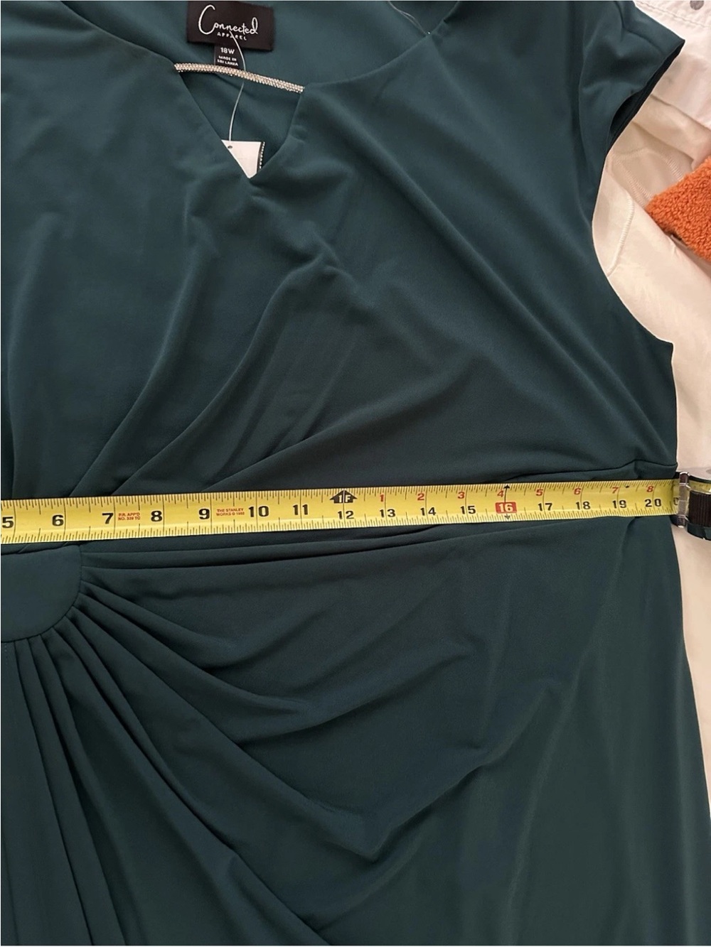 Connected Apparel 20W Hunter Green Jersey Sheath Dress Ruched 3/4 Sheer Sleeve - Picture 7 of 8